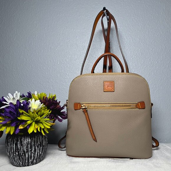 Dooney & Bourke Pebbled Leather Backpack-Taupe-Excellent Condition - Picture 1 of 11